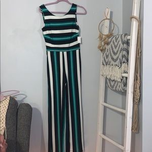 Black and green Jumpsuit with zipper and tie back